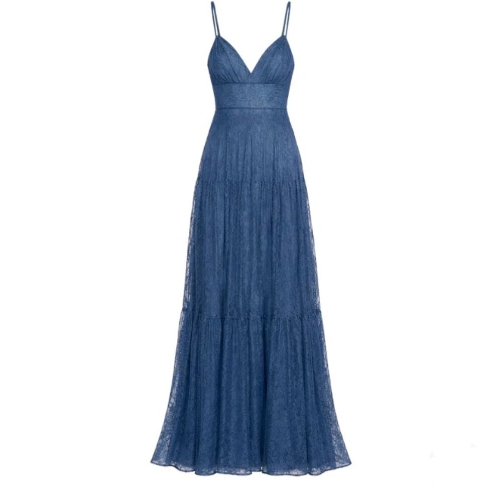 NWT DB Studio Lace A-Line Gown 16 Blue Floor Length V-Neck Formal Prom Wedding - Picture 3 of 15